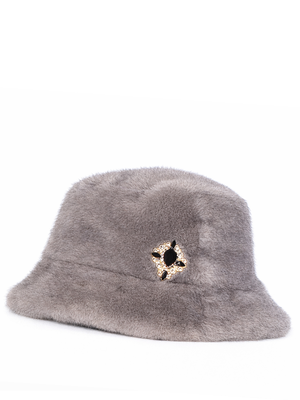 CLOCHE CON BOTTONE GIOIELLO FAUX FUR FAKE MINK,100%PL,MADE IN PRC  - GREY